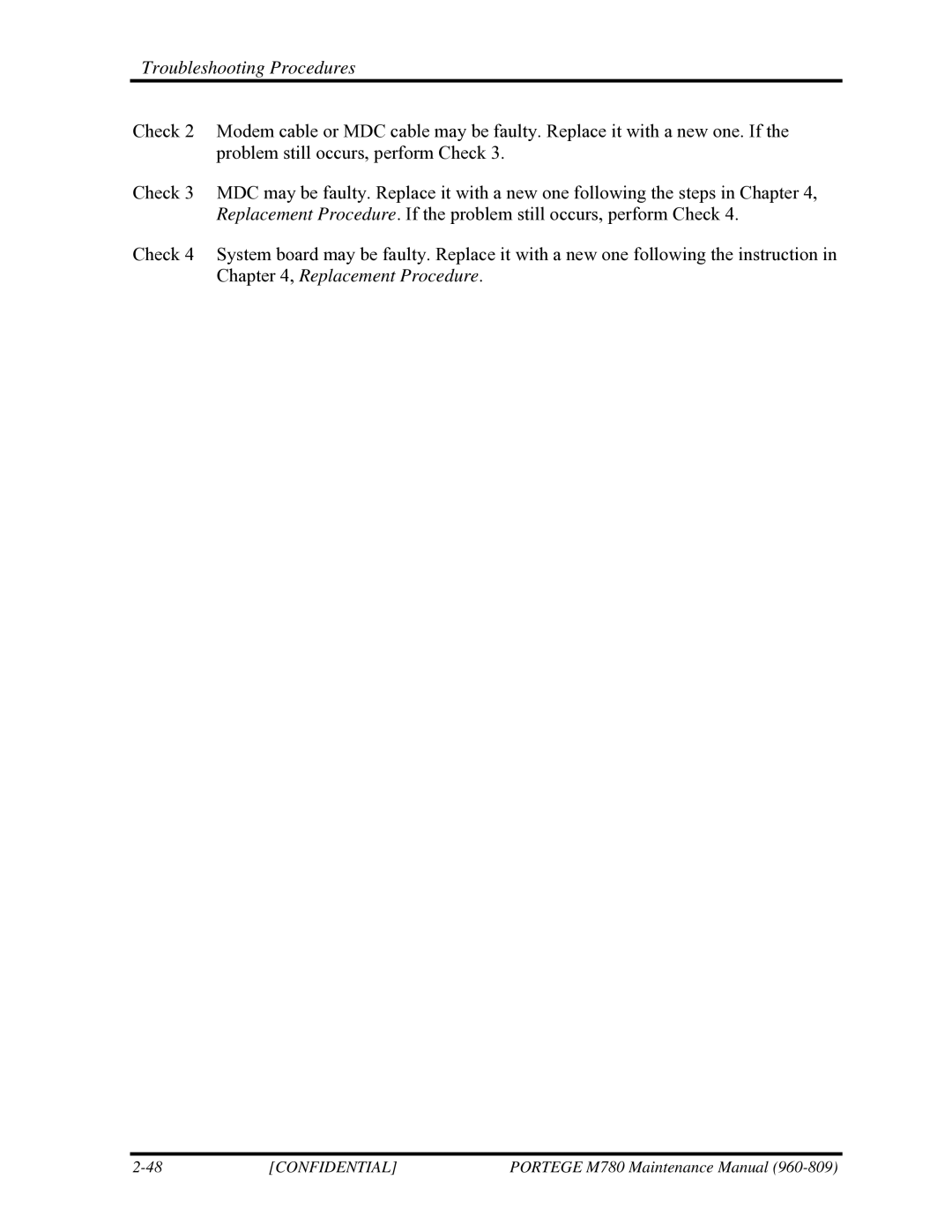 Toshiba 960-809 manual Troubleshooting Procedures 