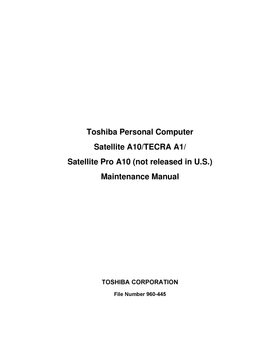 Toshiba A10 manual Toshiba Corporation, File Number 