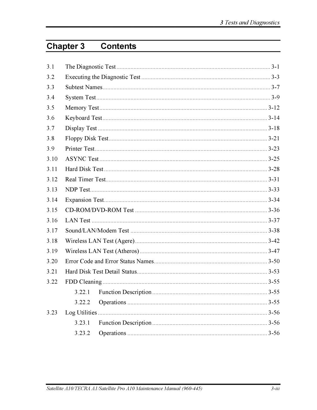 Toshiba A10 manual Chapter Contents 