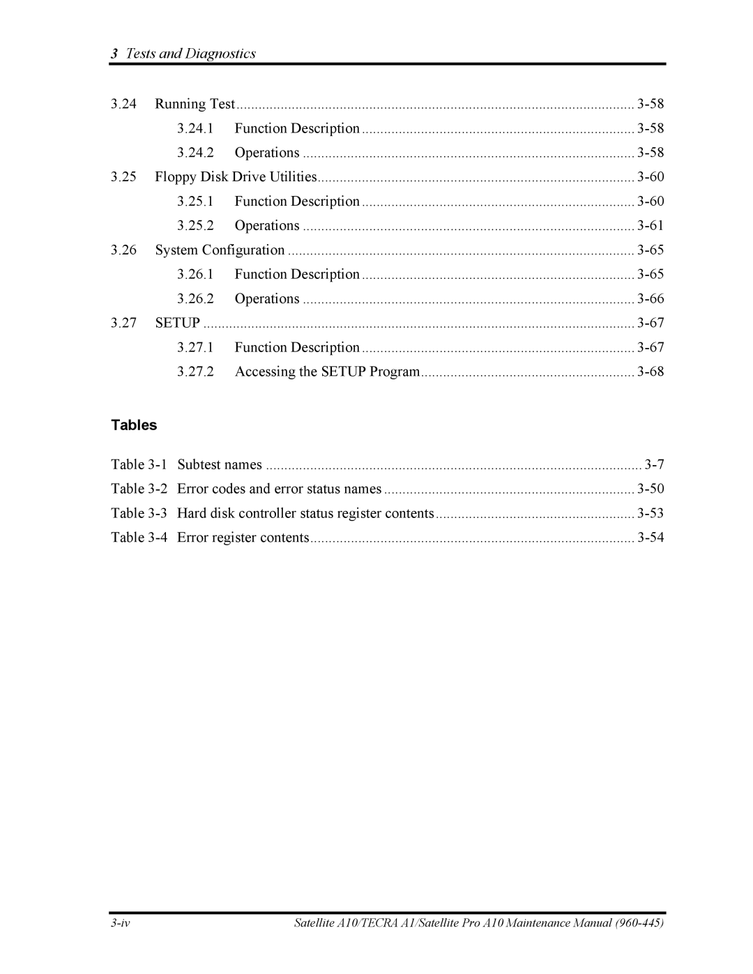 Toshiba A10 manual Function Description Accessing the Setup Program 