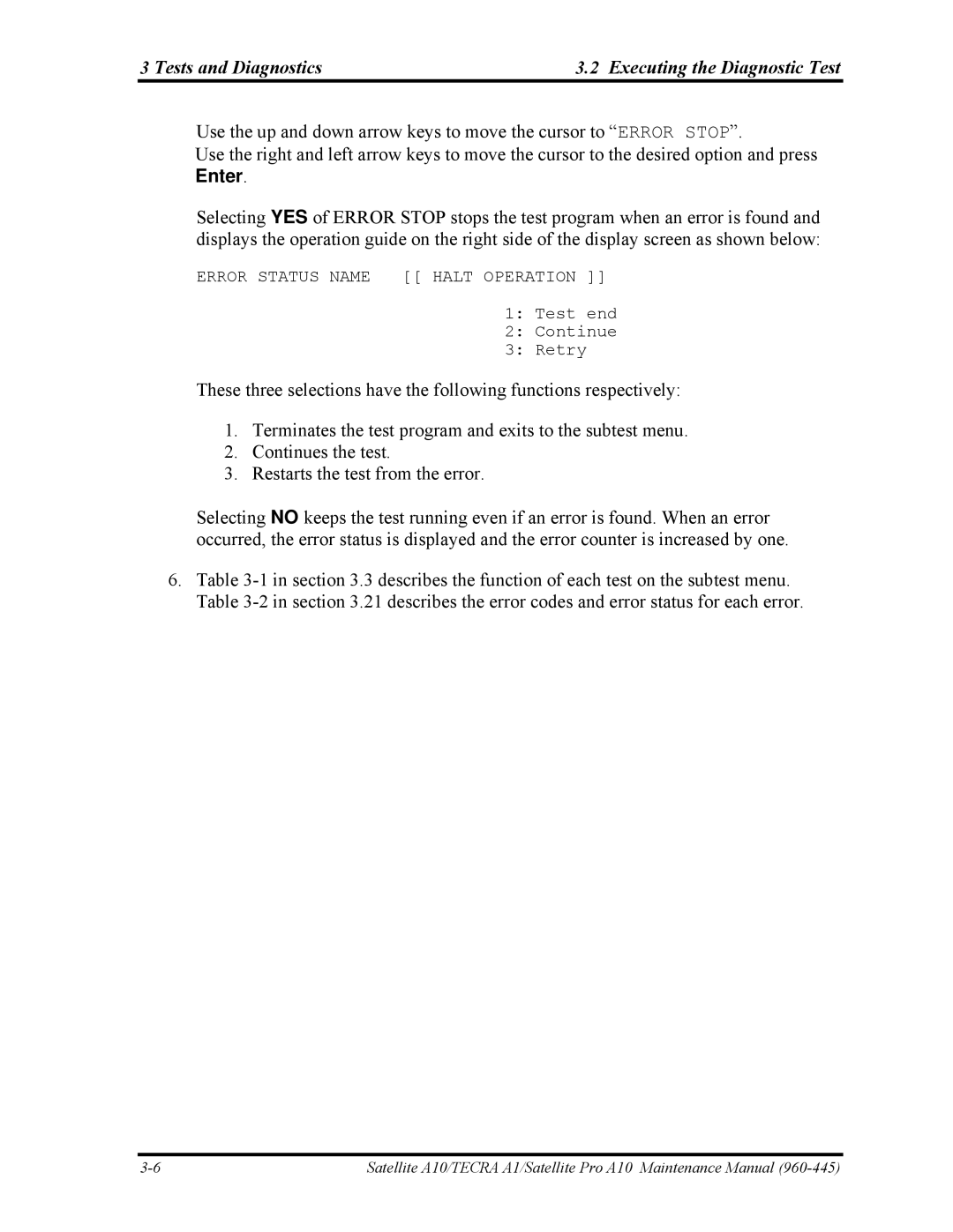 Toshiba A10 manual Tests and Diagnostics3.2 Executing the Diagnostic Test 