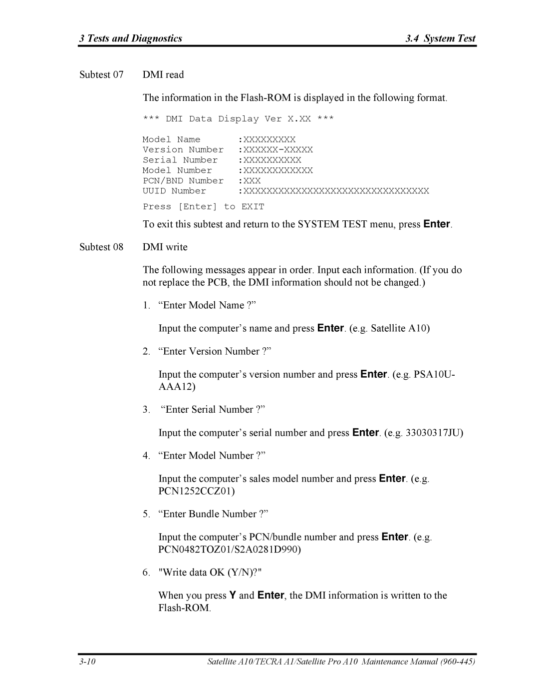 Toshiba A10 manual Tests and Diagnostics System Test 