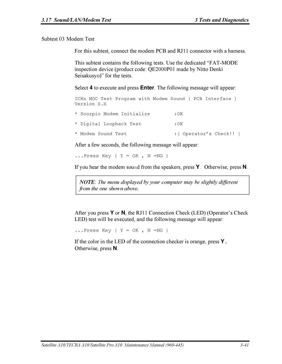 Toshiba A10 manual After a few seconds, the following message will appear 