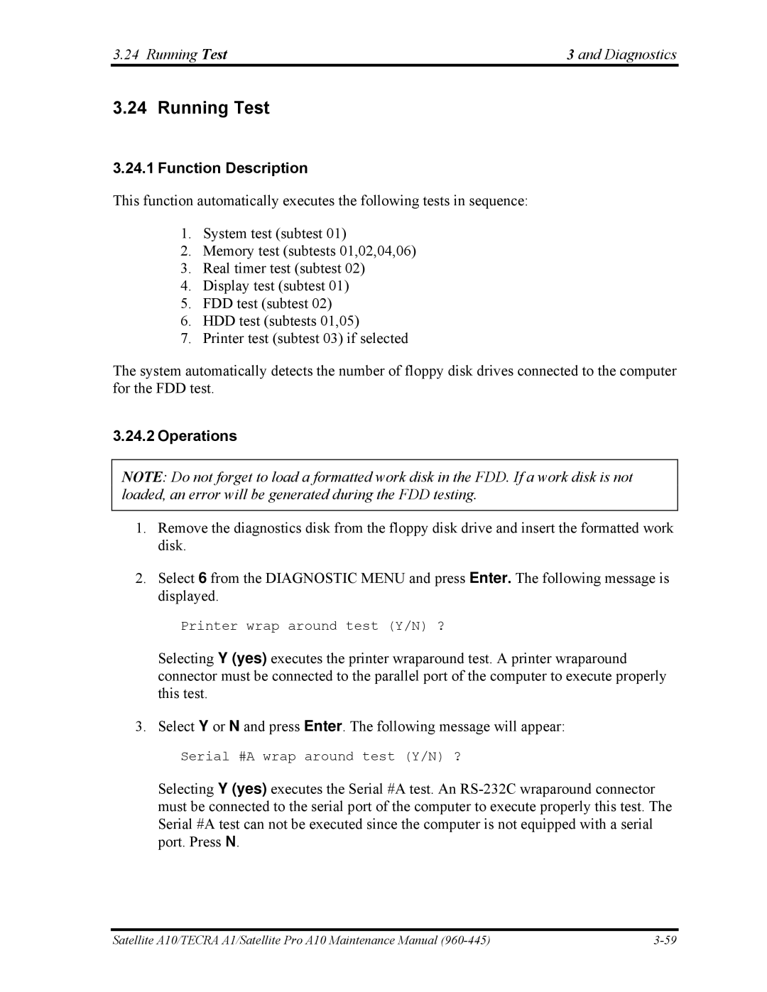 Toshiba A10 manual Running Test Diagnostics 