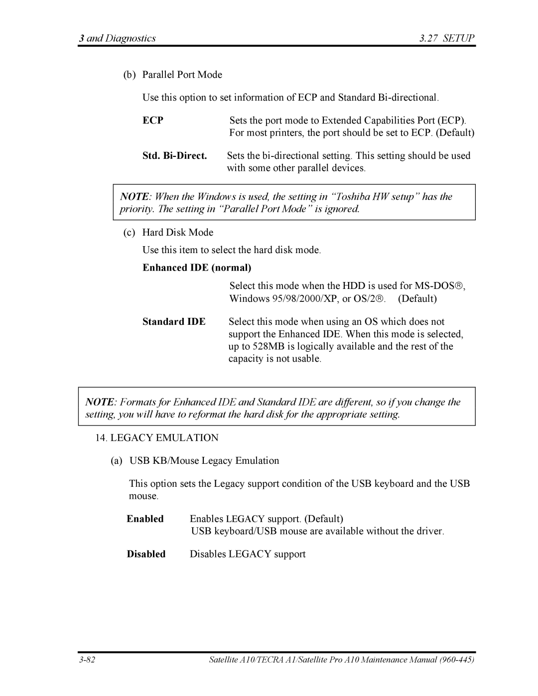 Toshiba A10 manual Ecp 