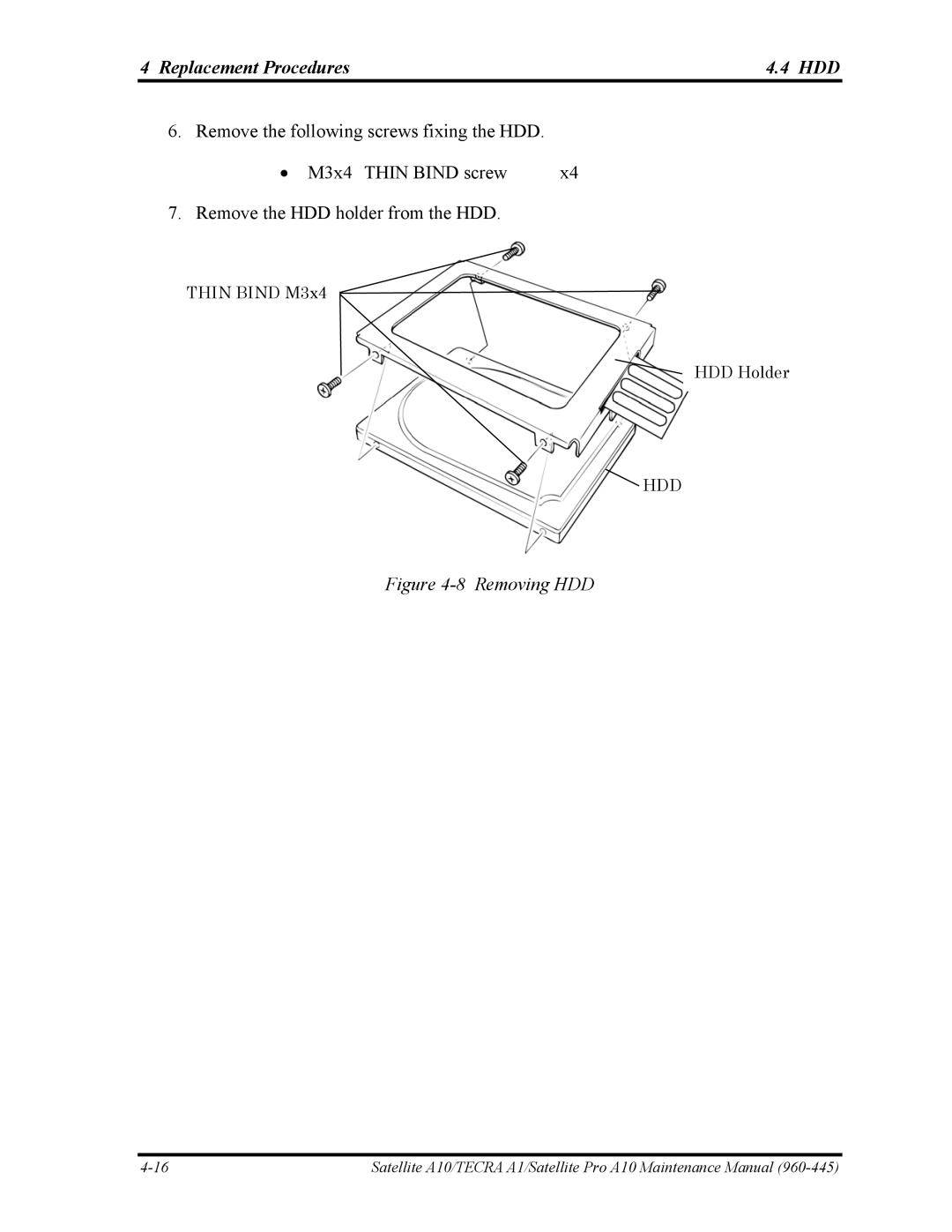 Toshiba A10 manual Removing HDD 