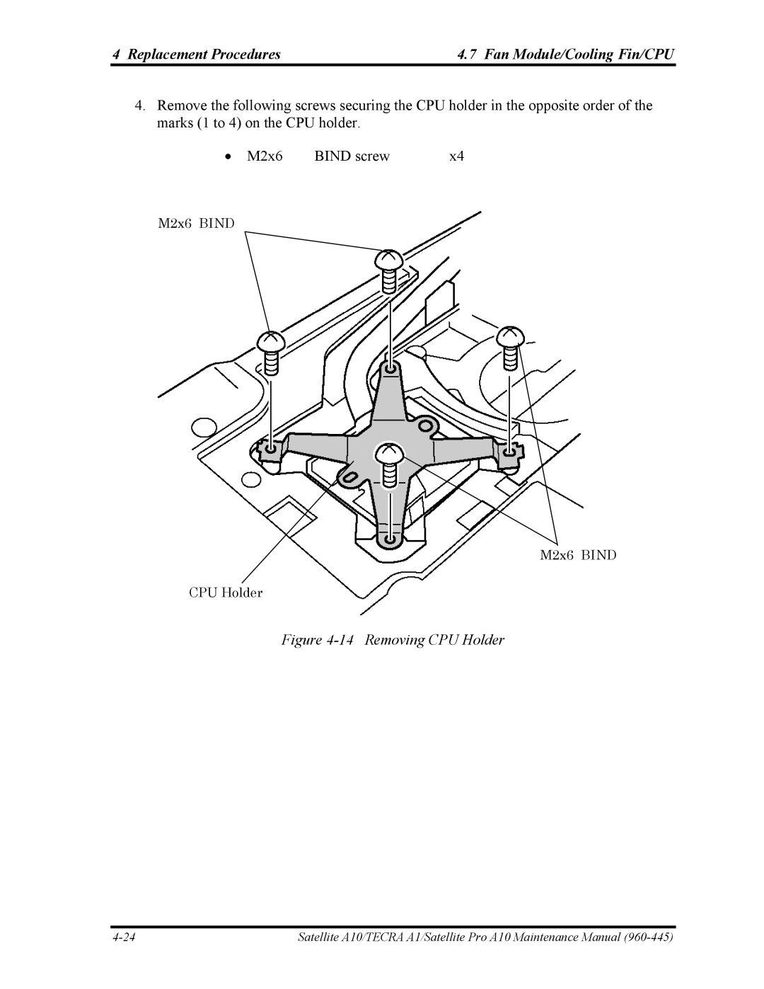 Toshiba A10 manual Removing CPU Holder 