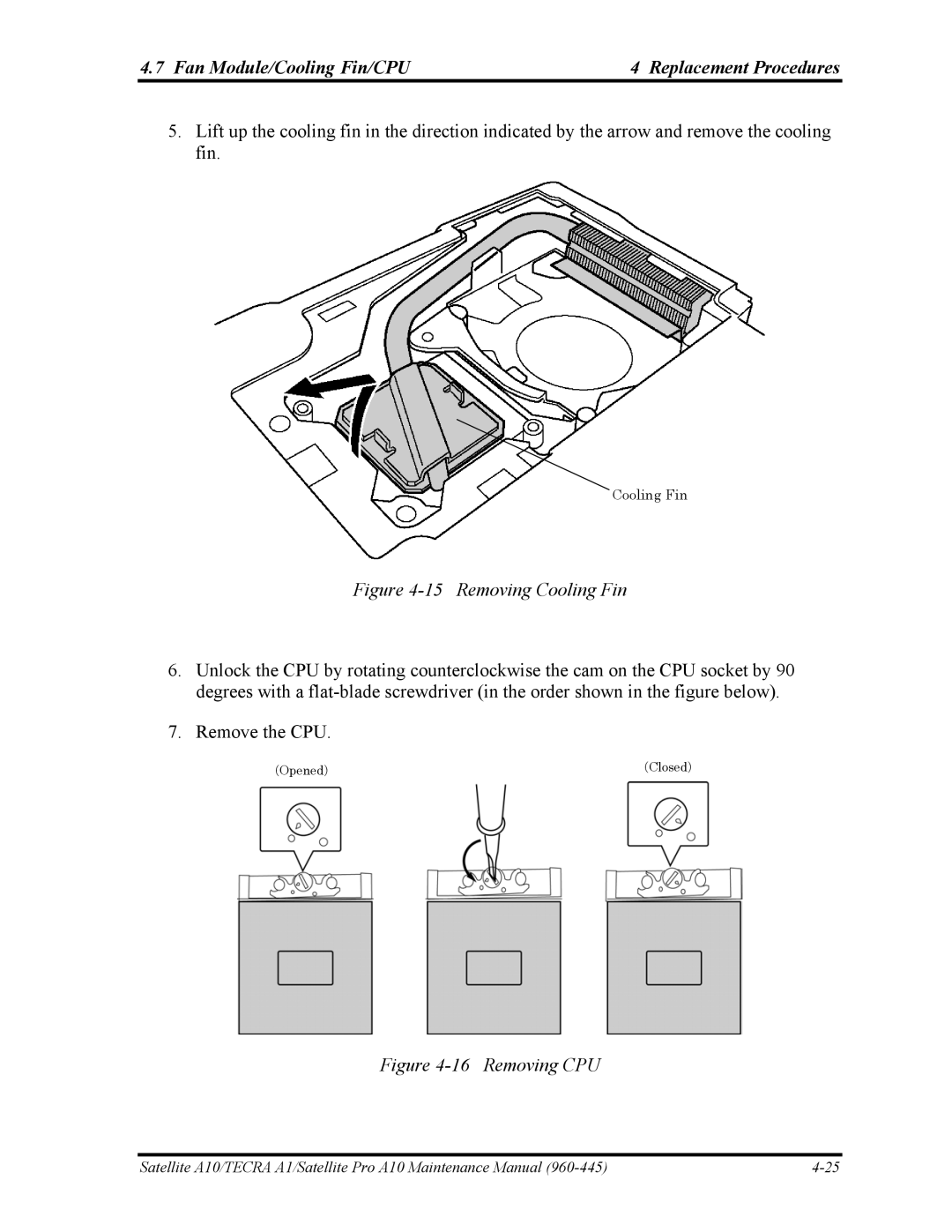 Toshiba A10 manual Removing Cooling Fin 