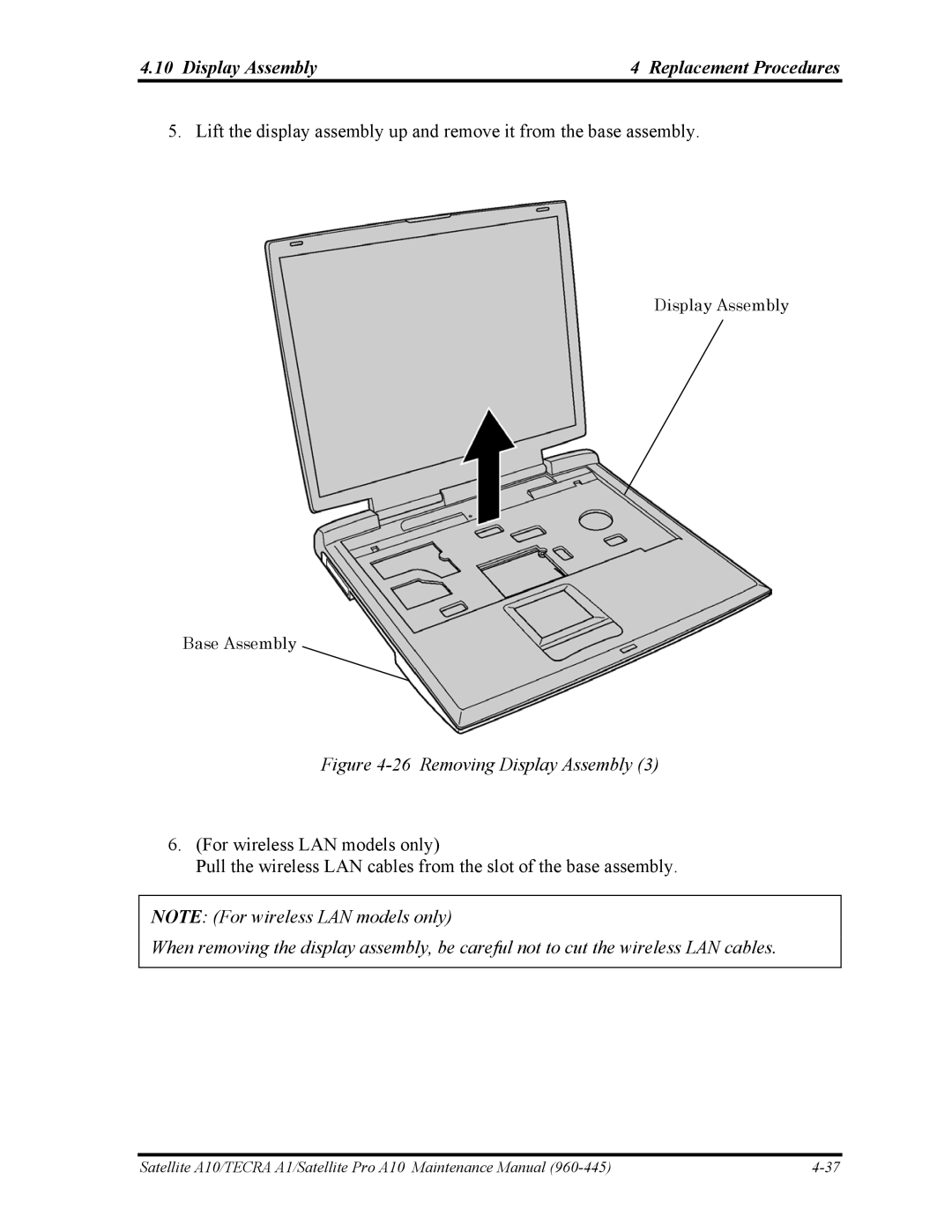 Toshiba A10 manual Removing Display Assembly 