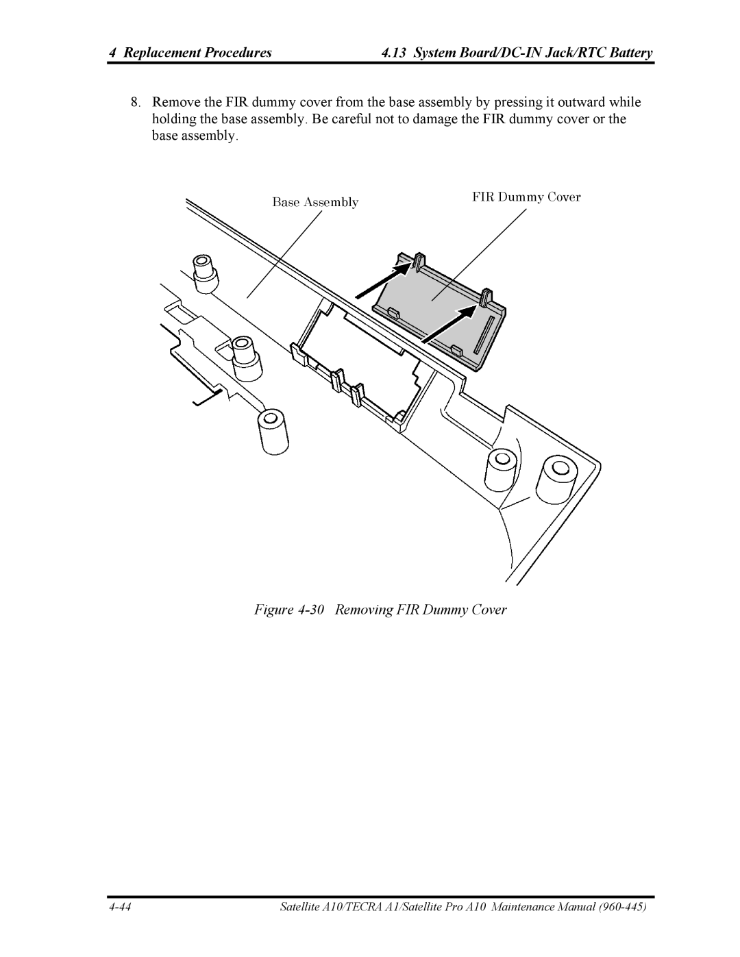 Toshiba A10 manual Removing FIR Dummy Cover 