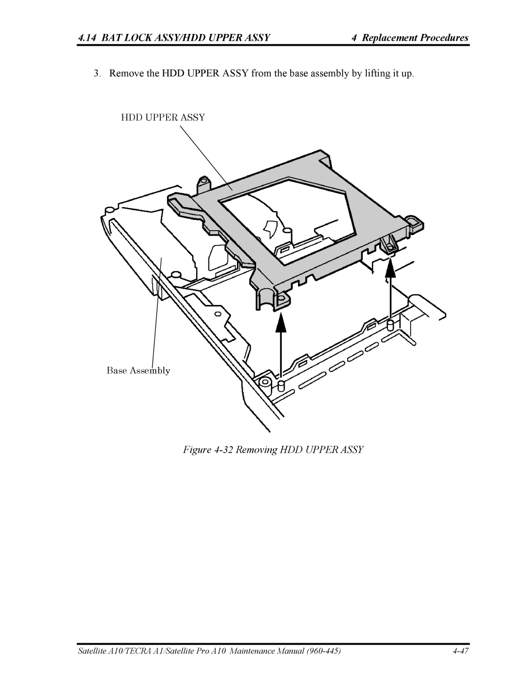 Toshiba A10 manual Removing HDD Upper Assy 