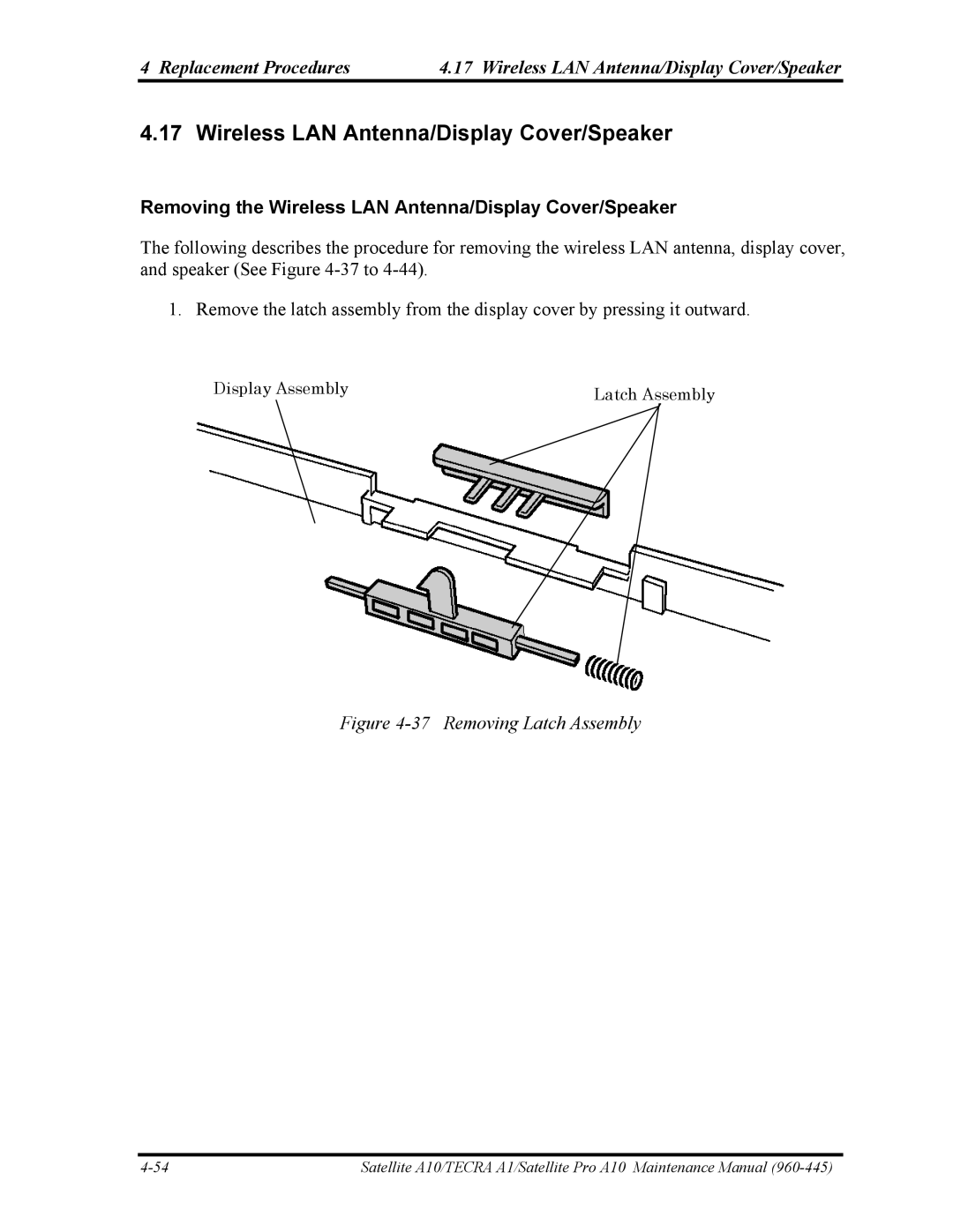 Toshiba A10 manual Removing the Wireless LAN Antenna/Display Cover/Speaker 