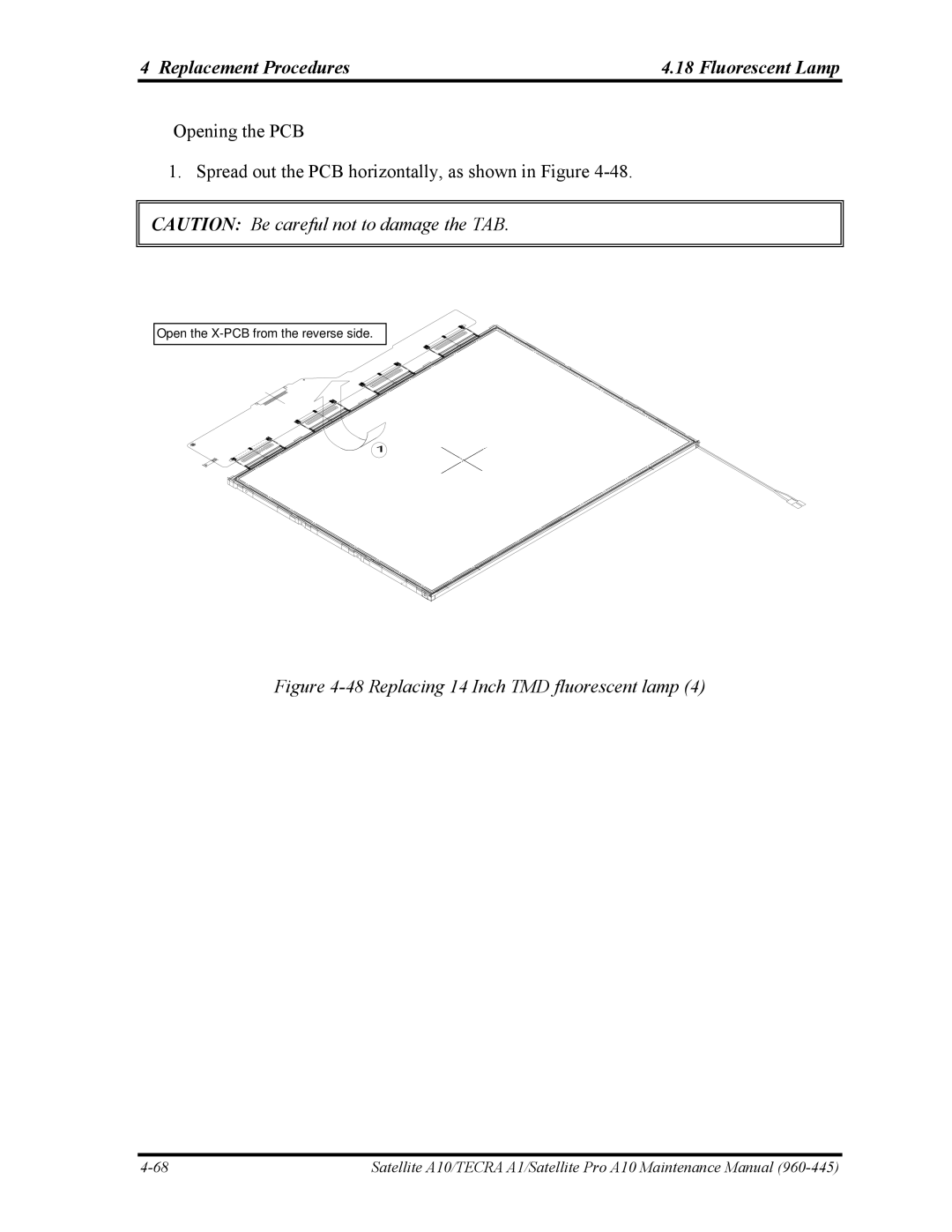 Toshiba A10 manual Replacing 14 Inch TMD fluorescent lamp 