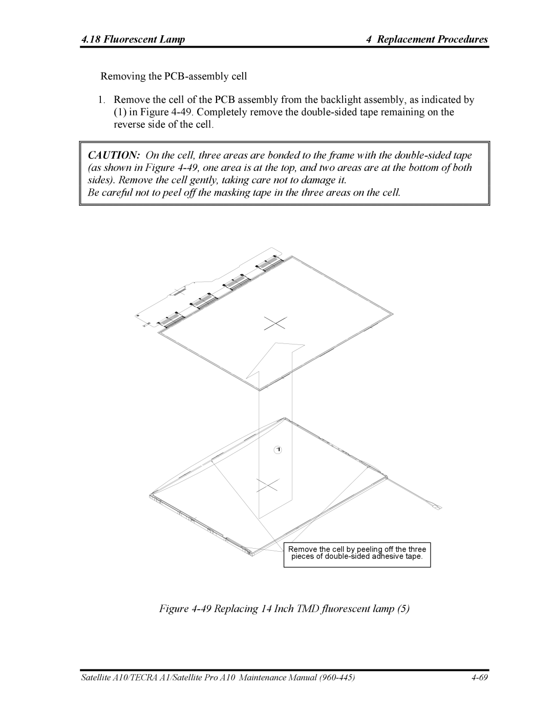 Toshiba A10 manual Replacing 14 Inch TMD fluorescent lamp 