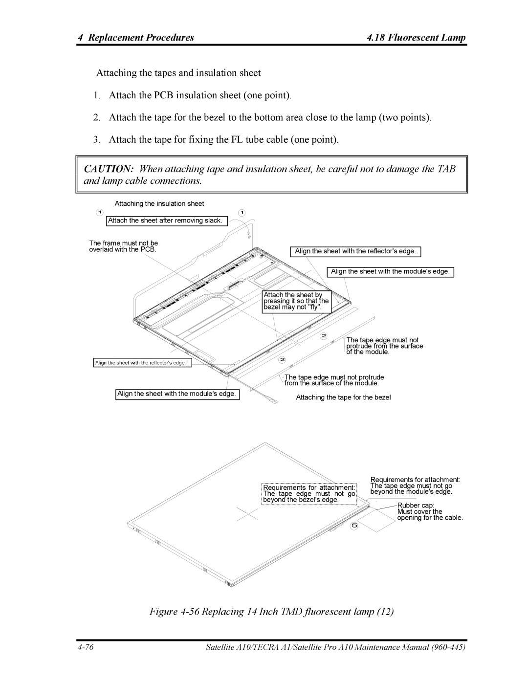 Toshiba A10 manual Replacing 14 Inch TMD fluorescent lamp 