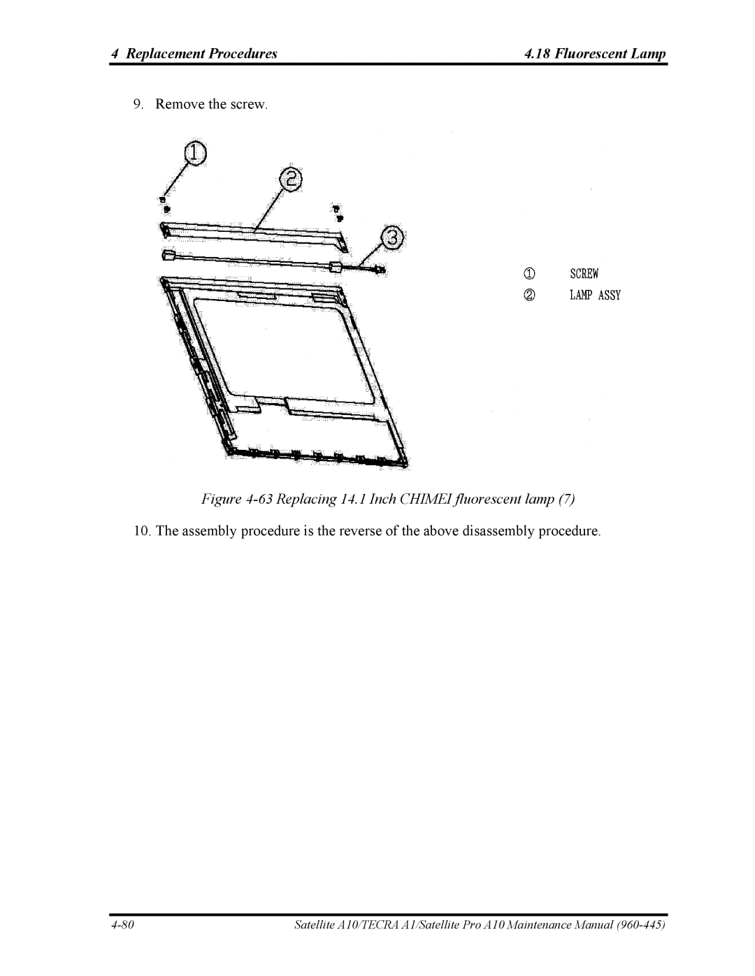 Toshiba A10 manual Remove the screw 