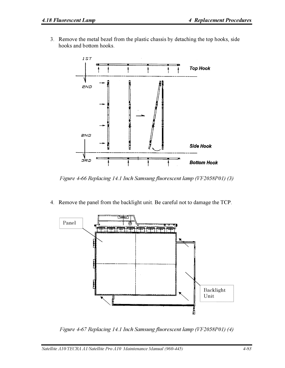 Toshiba A10 manual Replacing 14.1 Inch Samsung fluorescent lamp VF2058P01 