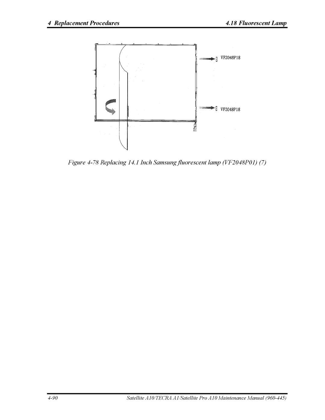 Toshiba A10 manual Replacing 14.1 Inch Samsung fluorescent lamp VF2048P01 