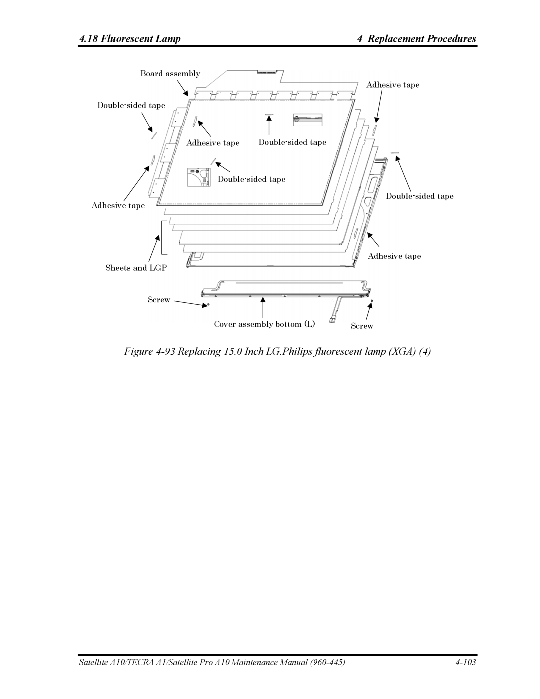 Toshiba A10 manual Replacing 15.0 Inch LG.Philips fluorescent lamp XGA 