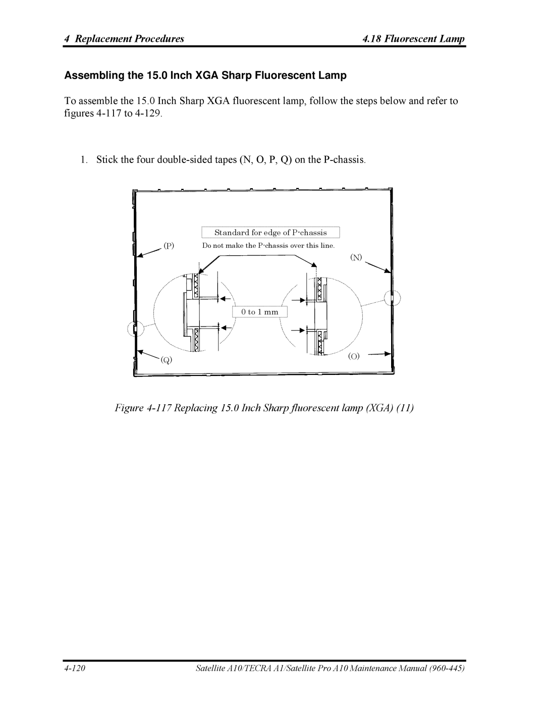 Toshiba A10 manual Assembling the 15.0 Inch XGA Sharp Fluorescent Lamp 