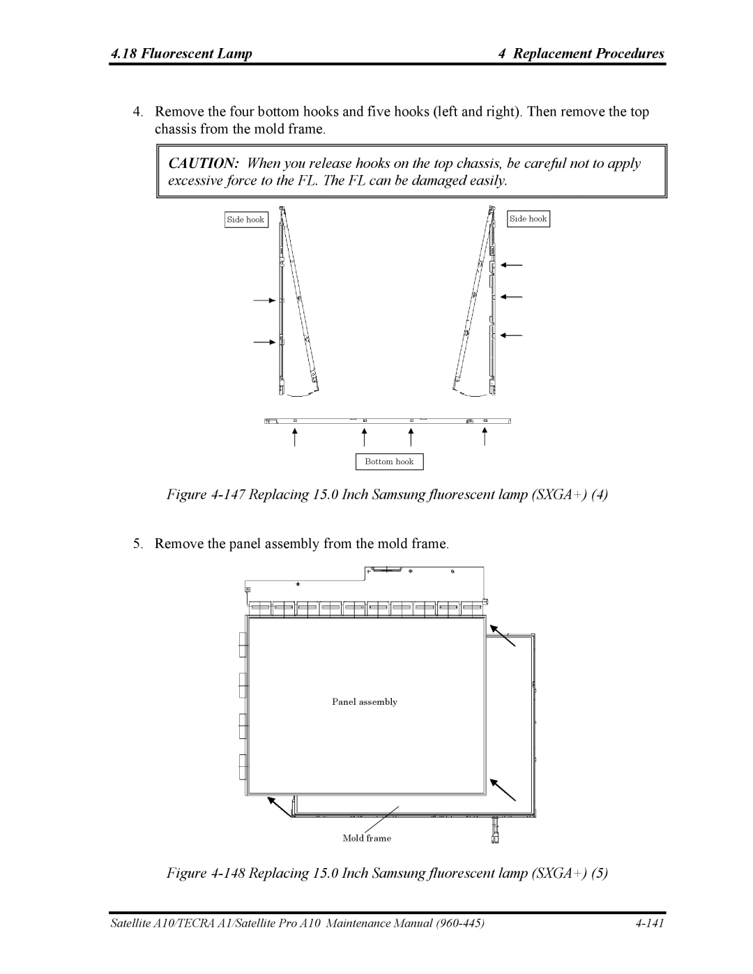 Toshiba A10 manual Replacing 15.0 Inch Samsung fluorescent lamp SXGA+ 