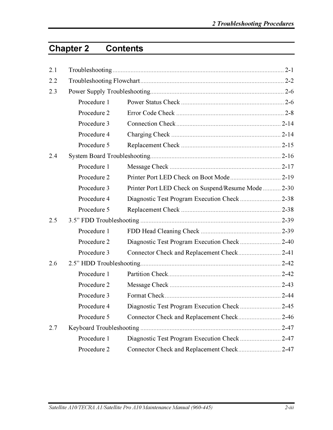 Toshiba A10 manual Power Status Check 