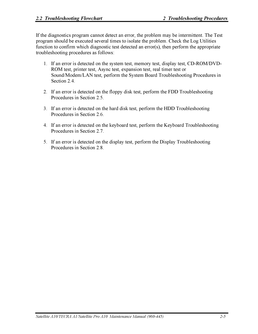 Toshiba A10 manual Troubleshooting Flowchart Troubleshooting Procedures 