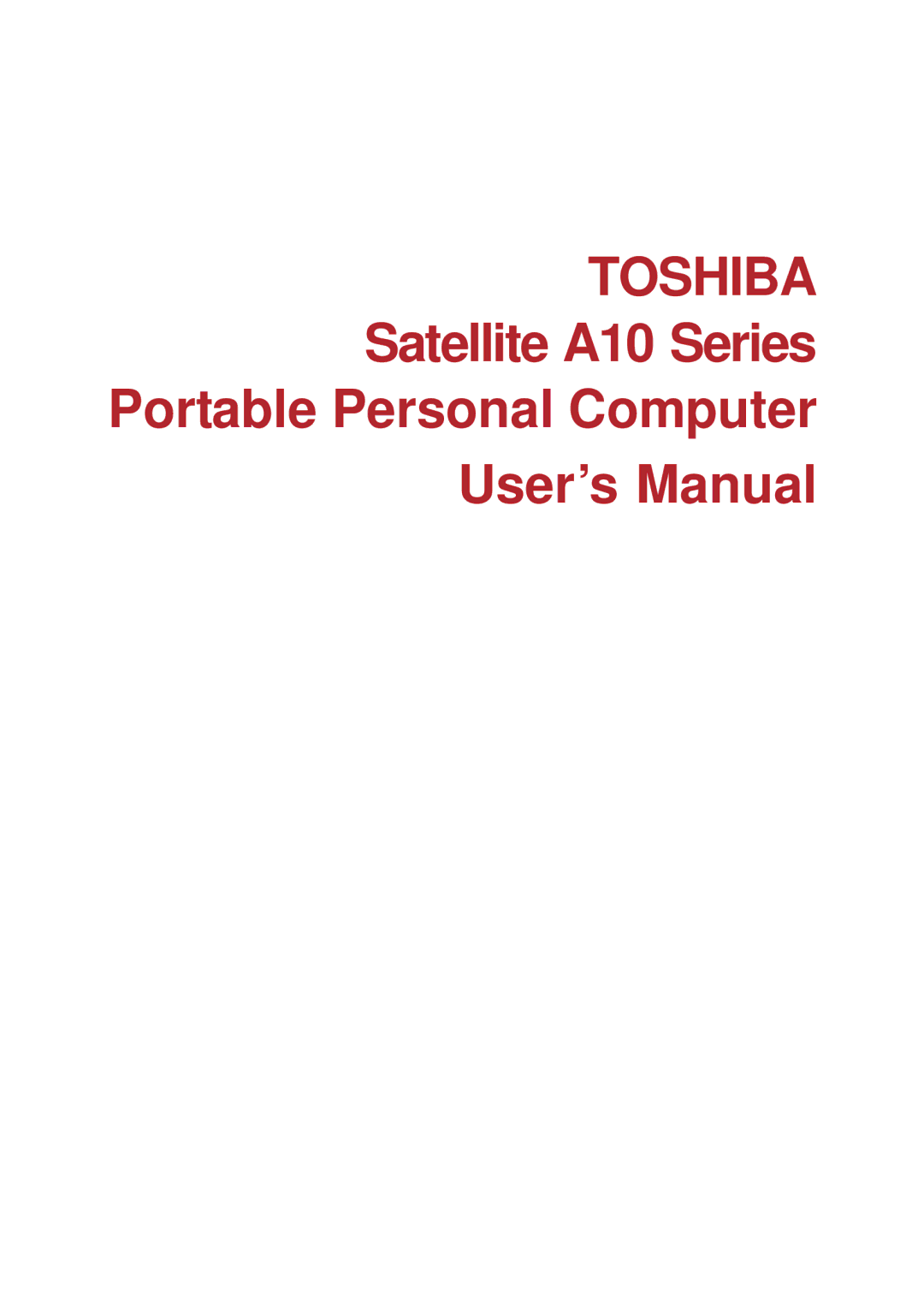 Toshiba A10 Series user manual Toshiba 