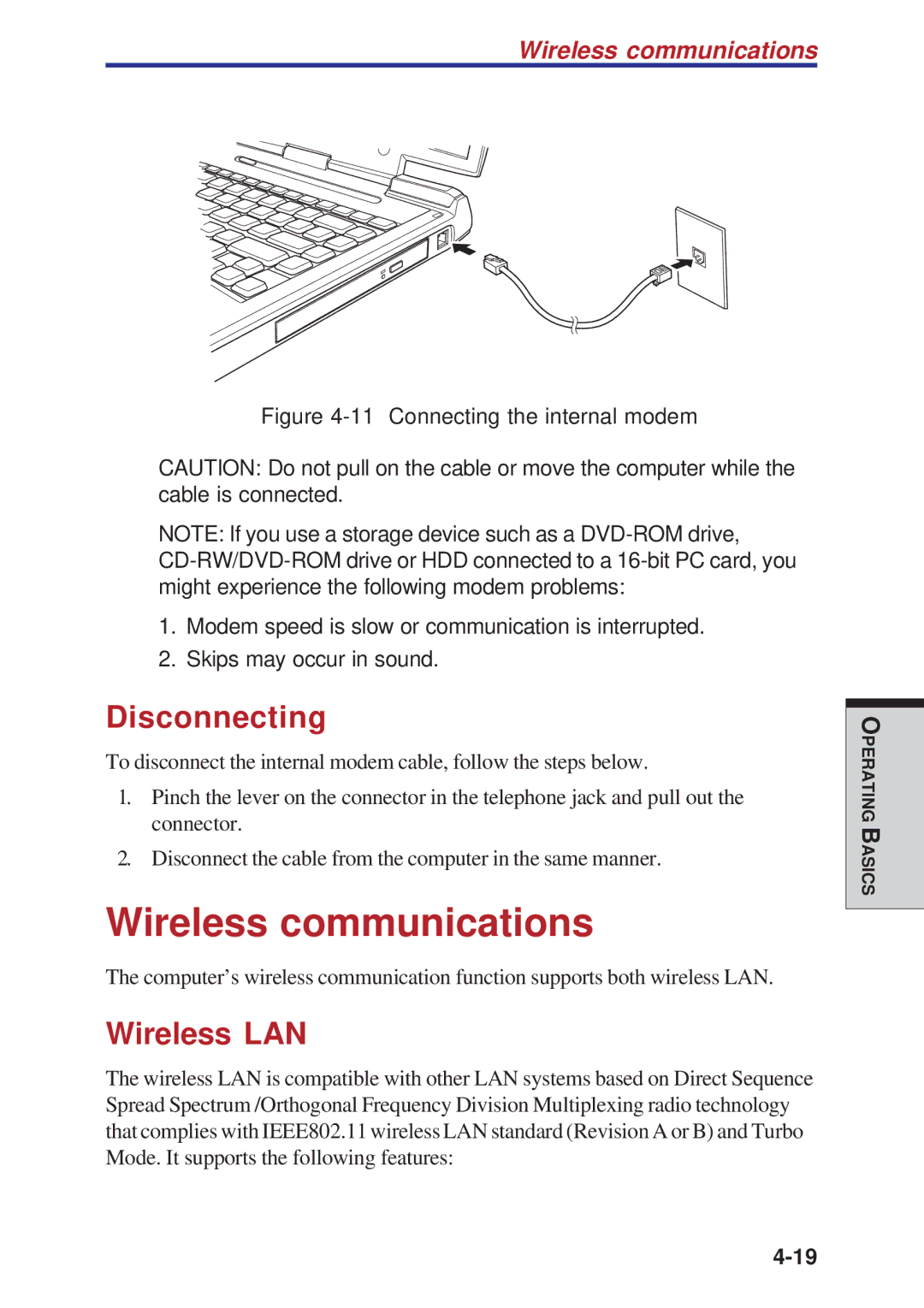 Toshiba A10 Series user manual Wireless communications, Disconnecting, Wireless LAN 