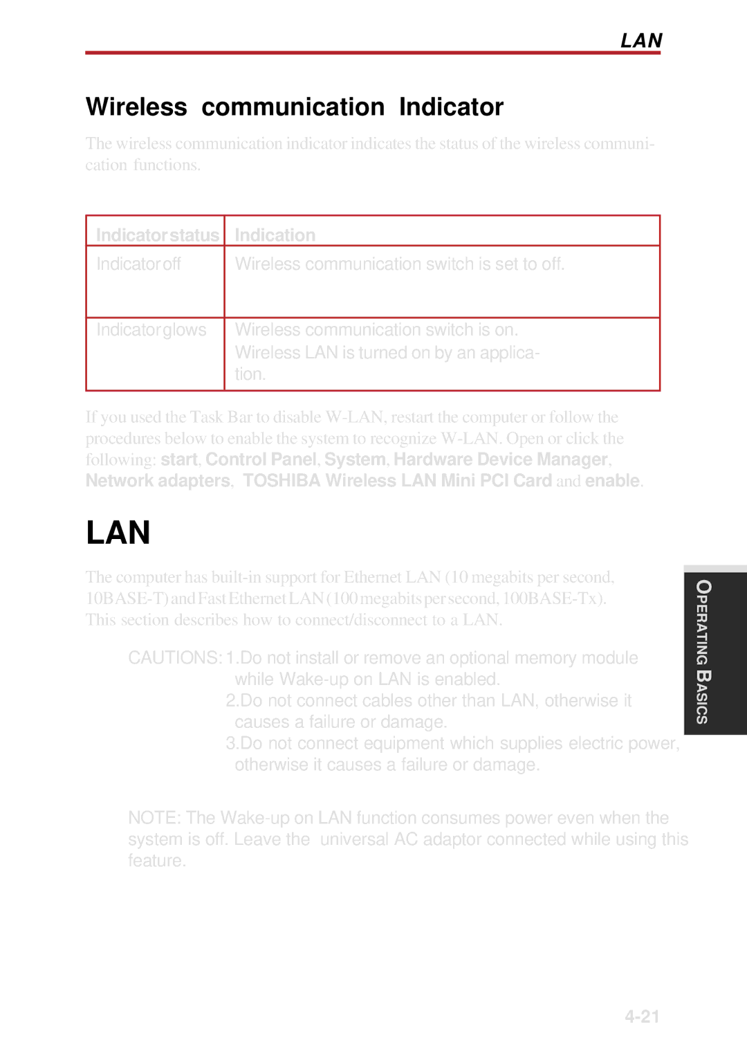 Toshiba A10 Series user manual Wireless communication Indicator, Indication 