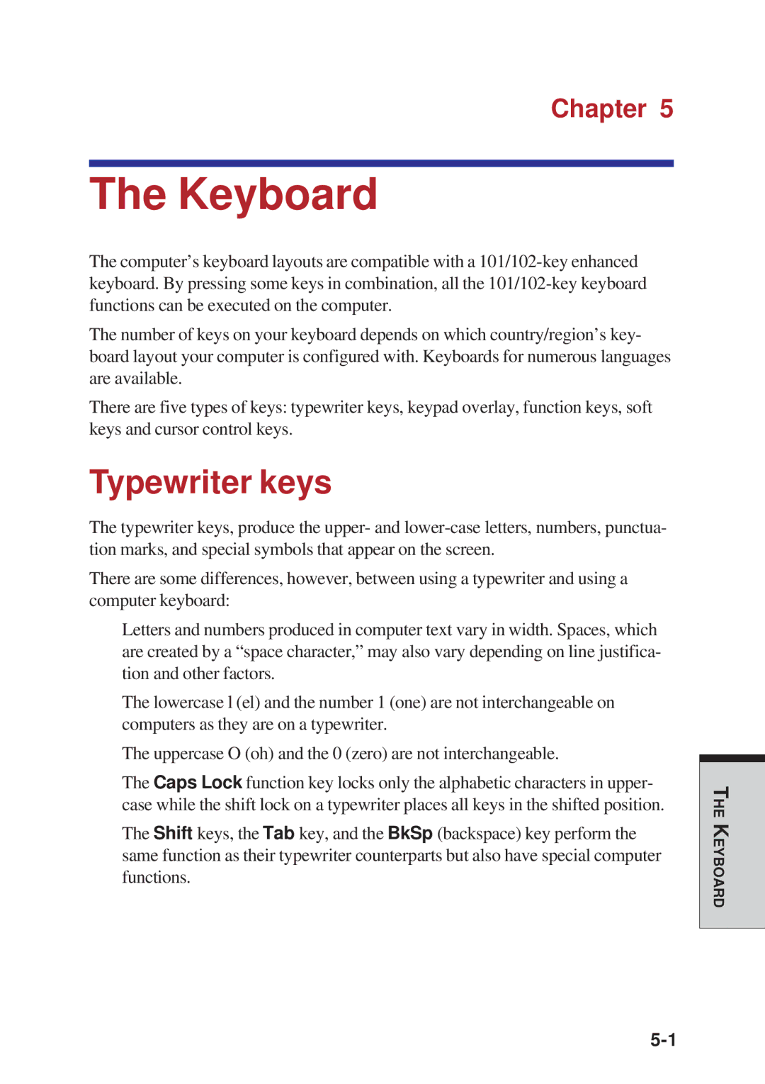 Toshiba A10 Series user manual Keyboard, Typewriter keys 