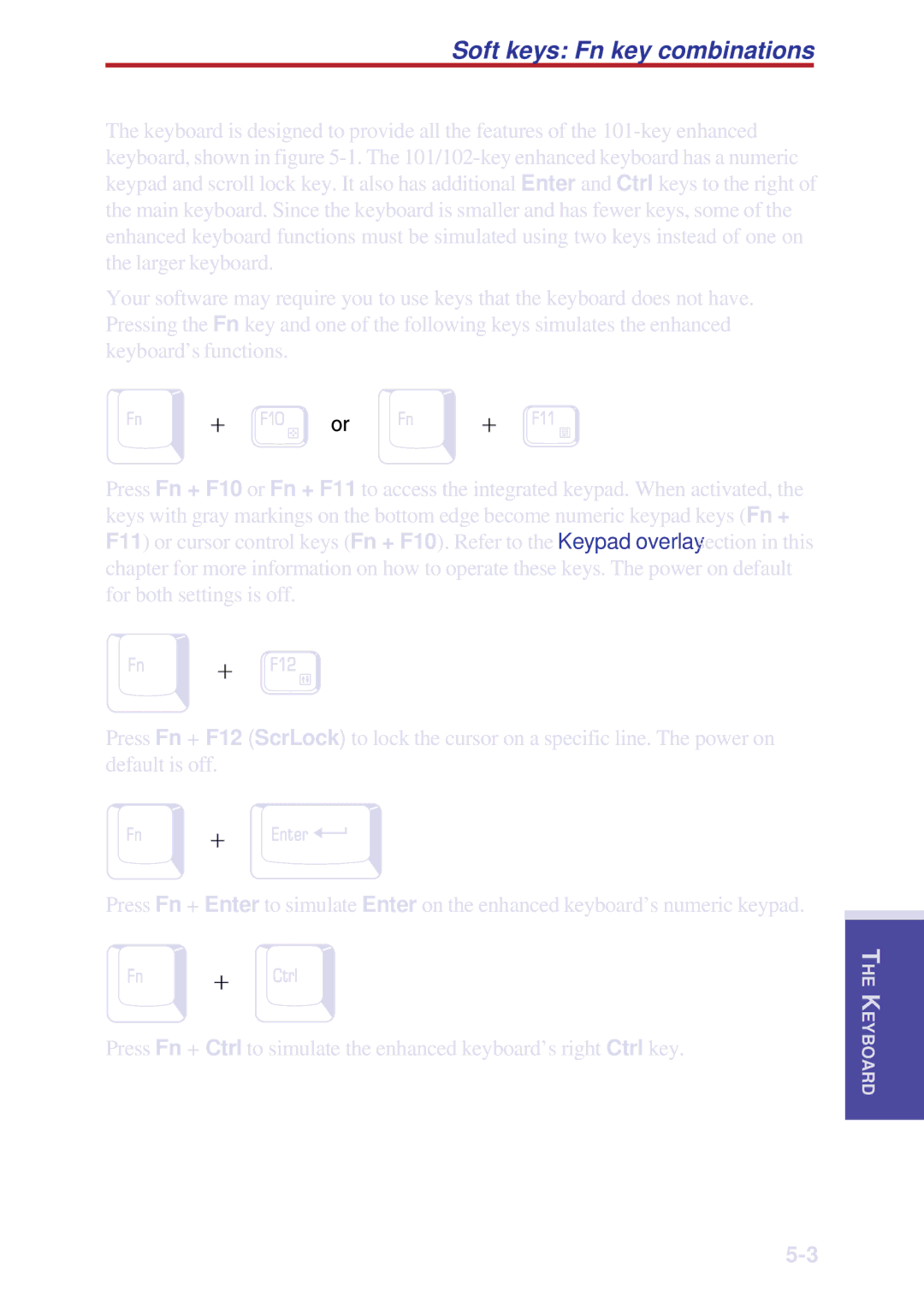 Toshiba A10 Series user manual Soft keys Fn key combinations 