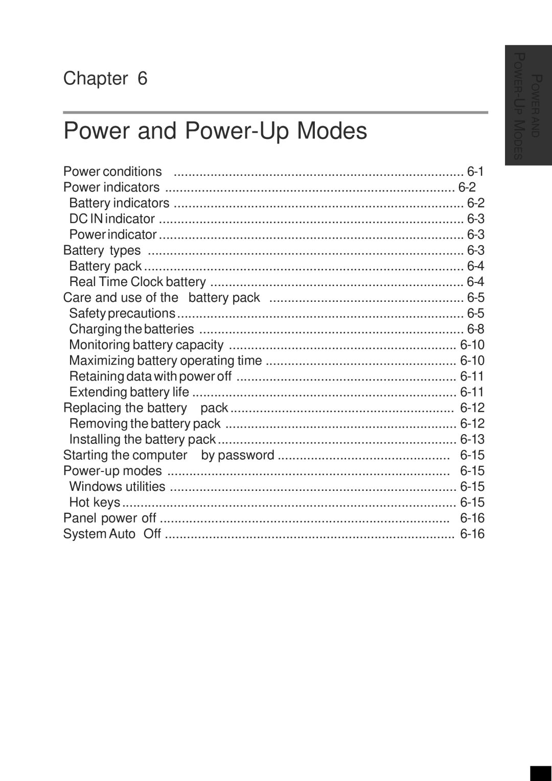 Toshiba A10 Series user manual Power and Power-Up Modes, Chapter 