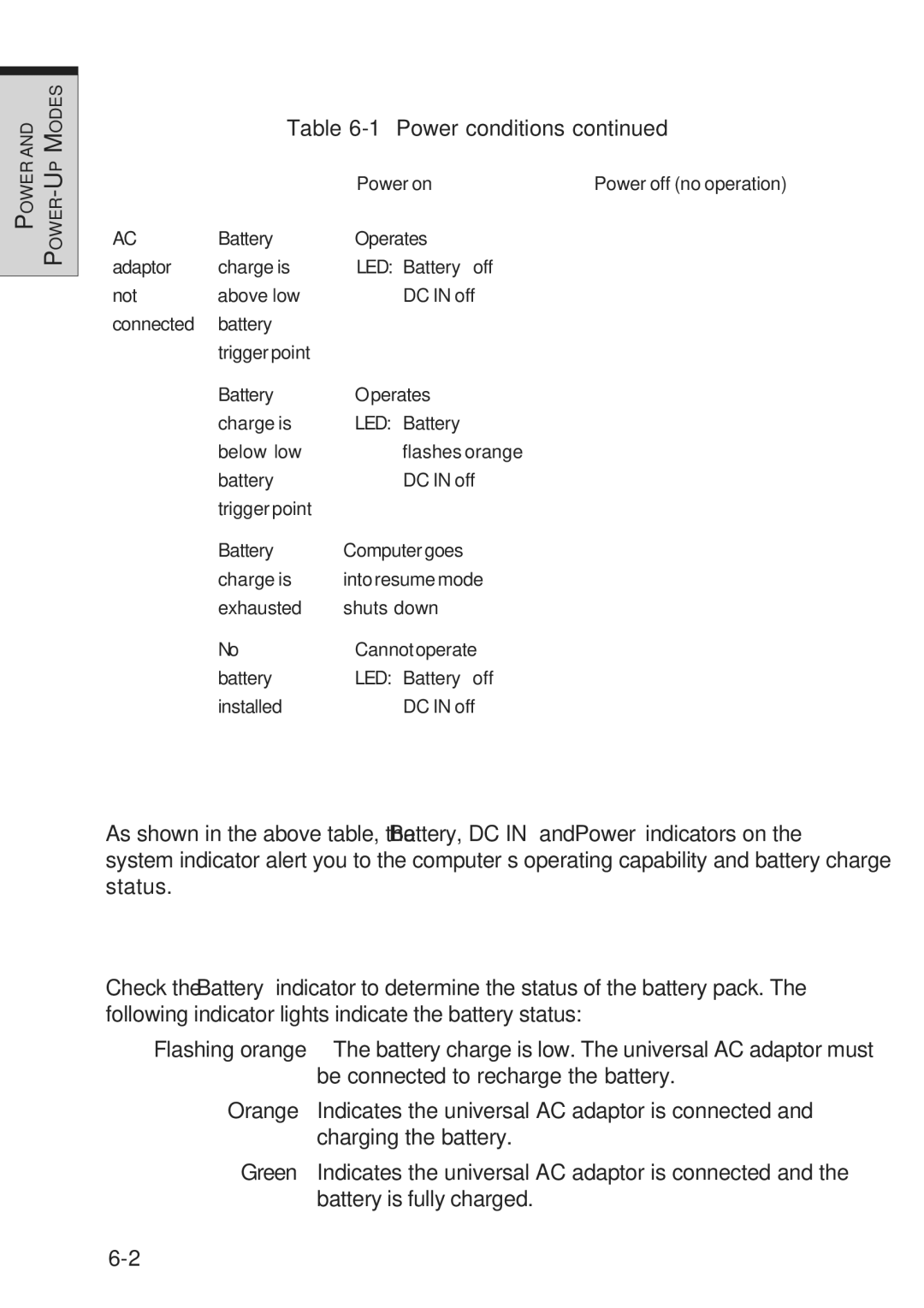 Toshiba A10 Series user manual Power indicators, Battery indicators 