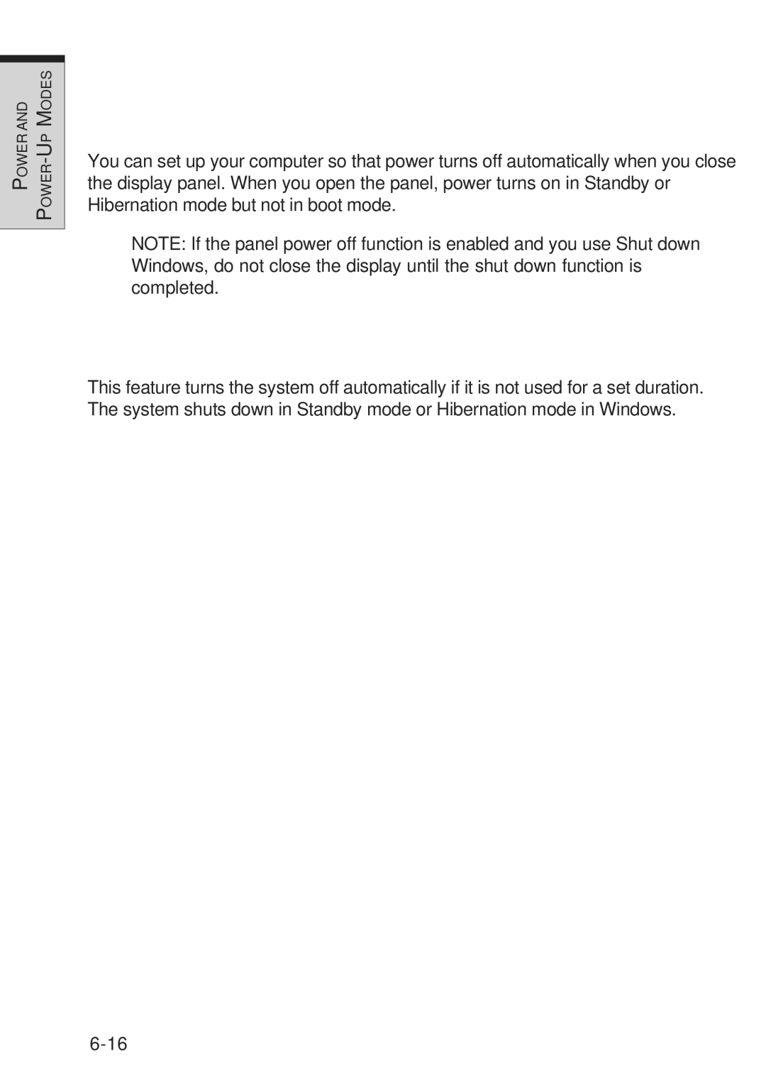 Toshiba A10 Series user manual Panel power off, System Auto Off 