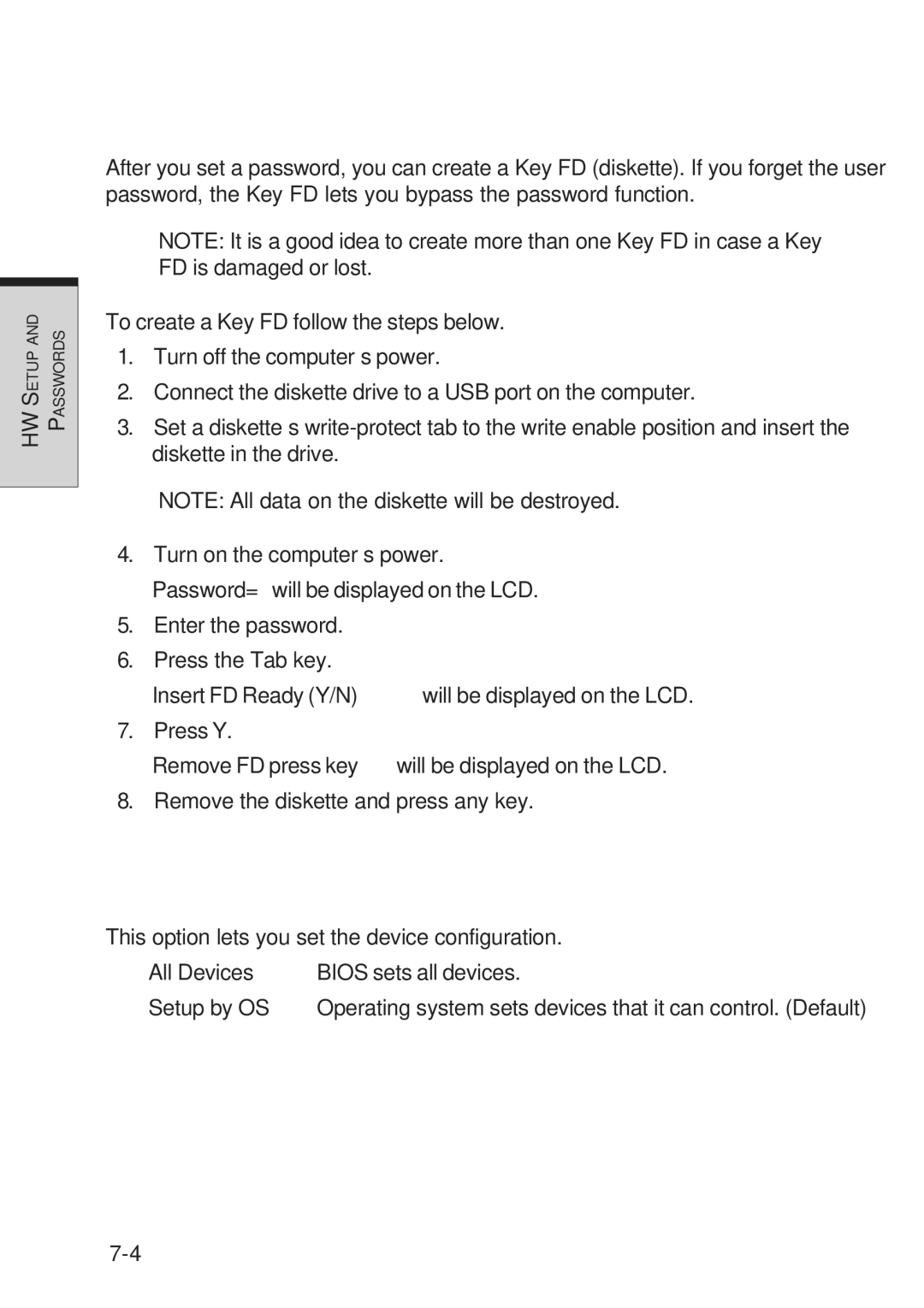 Toshiba A10 Series user manual Device Config, Key FD 