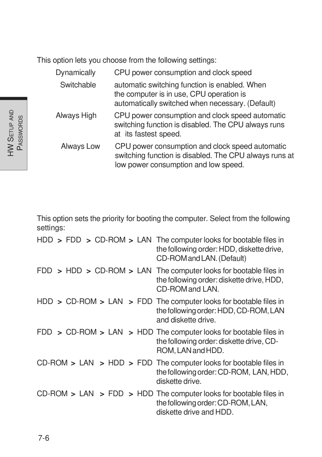 Toshiba A10 Series user manual Dynamic CPU Frequency Mode, Boot Priority 