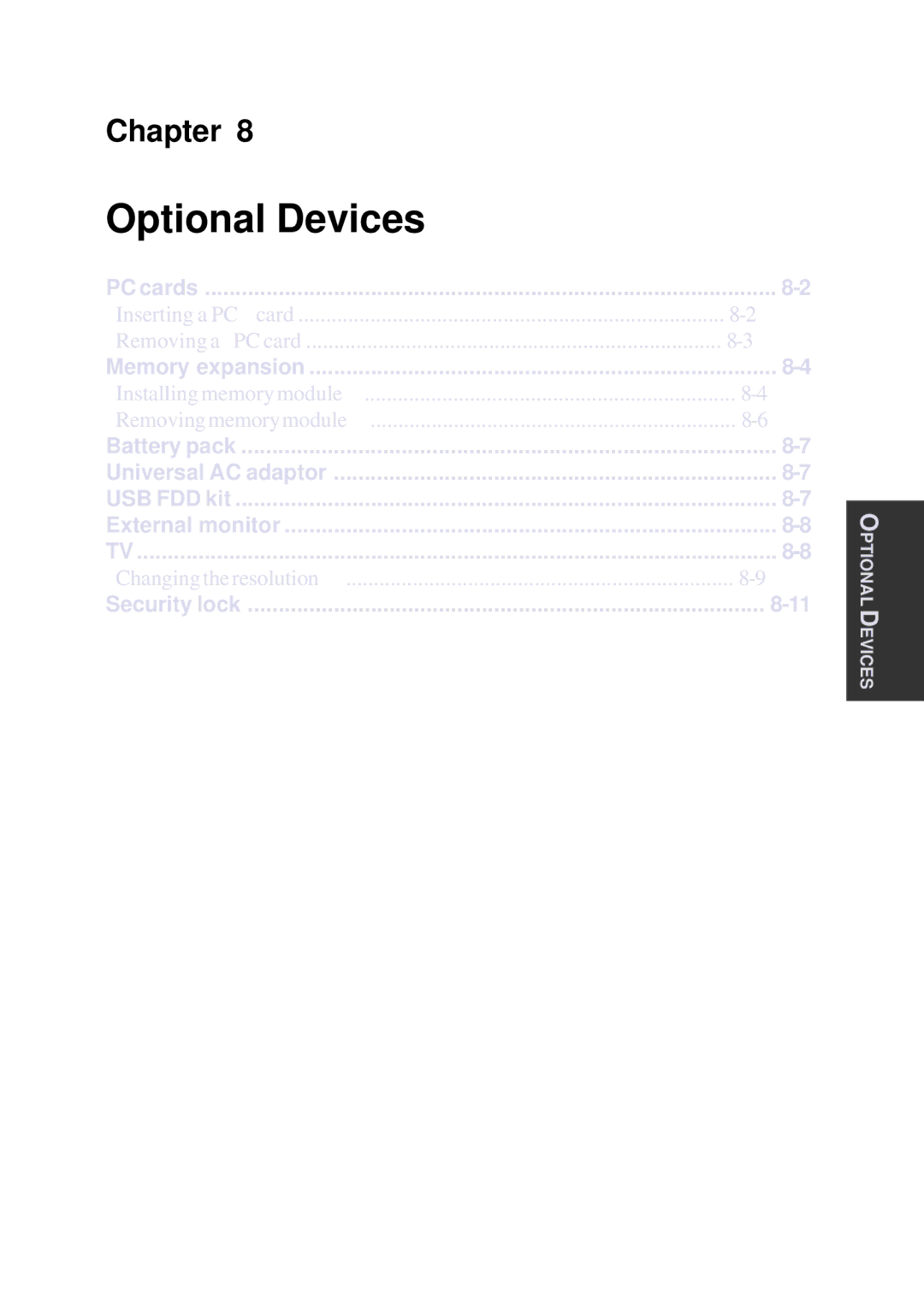 Toshiba A10 Series user manual Optional Devices, Chapter 