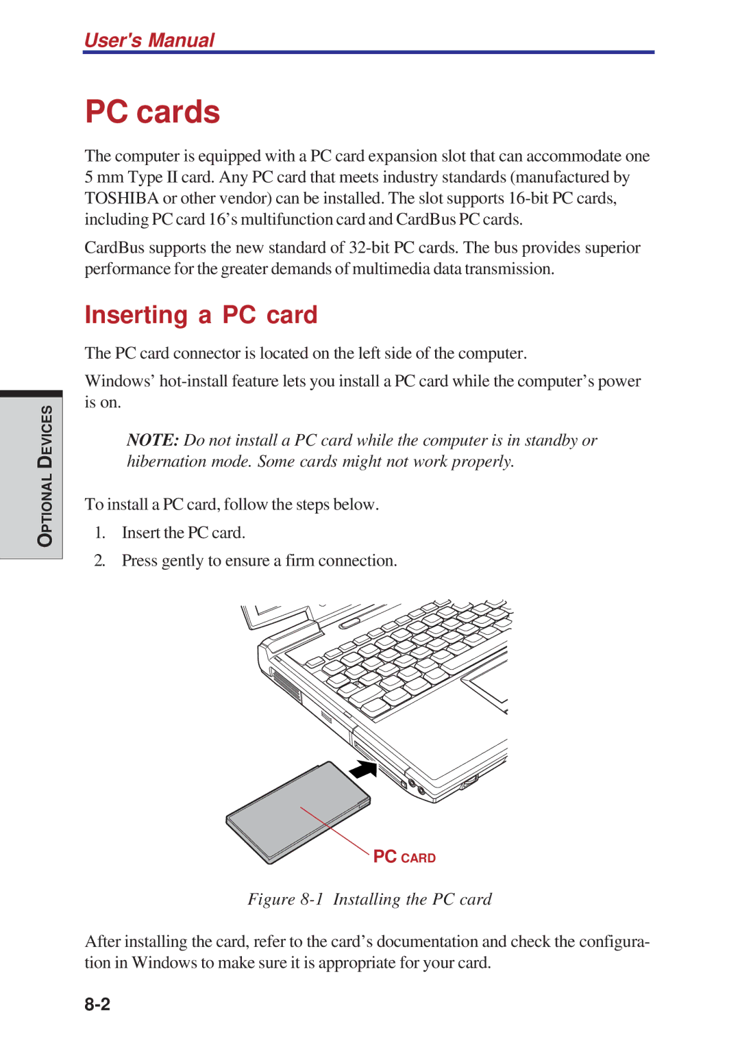 Toshiba A10 Series user manual PC cards, Inserting a PC card 