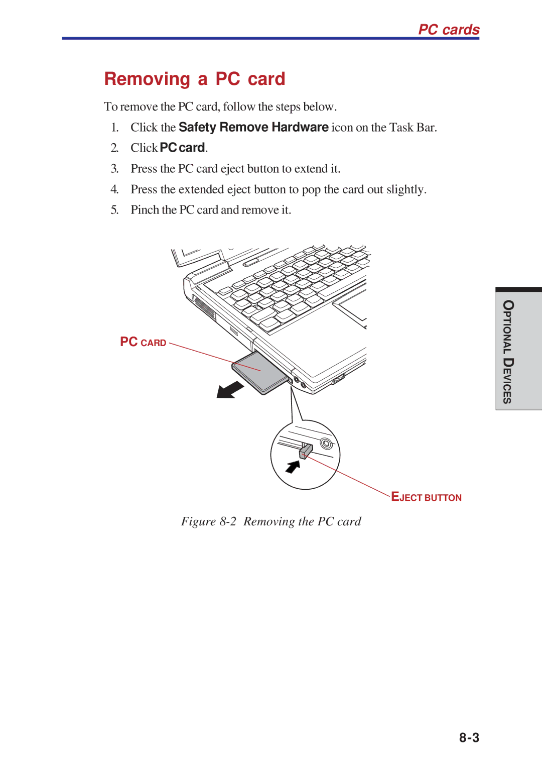 Toshiba A10 Series user manual Removing a PC card, PC cards 