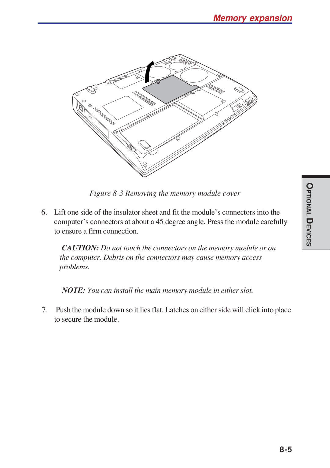 Toshiba A10 Series user manual Memory expansion, Removing the memory module cover 