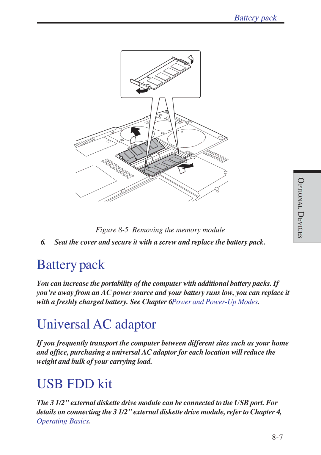 Toshiba A10 Series user manual Battery pack, USB FDD kit 