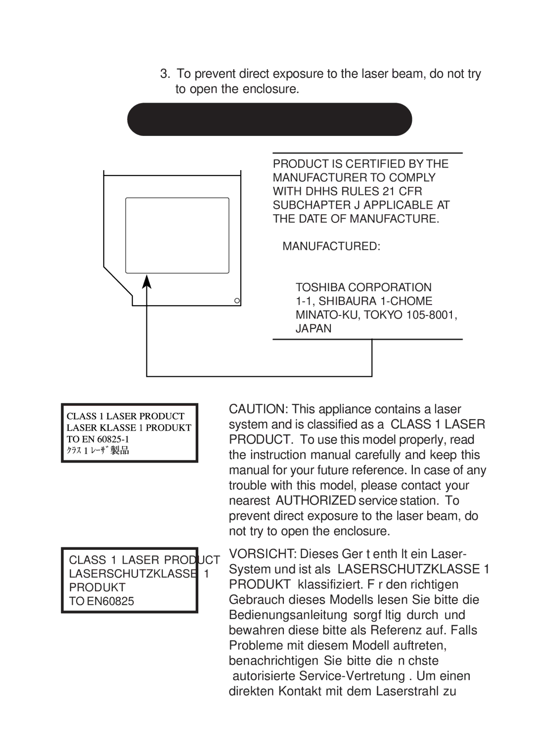 Toshiba A10 Series user manual Location of the required label 