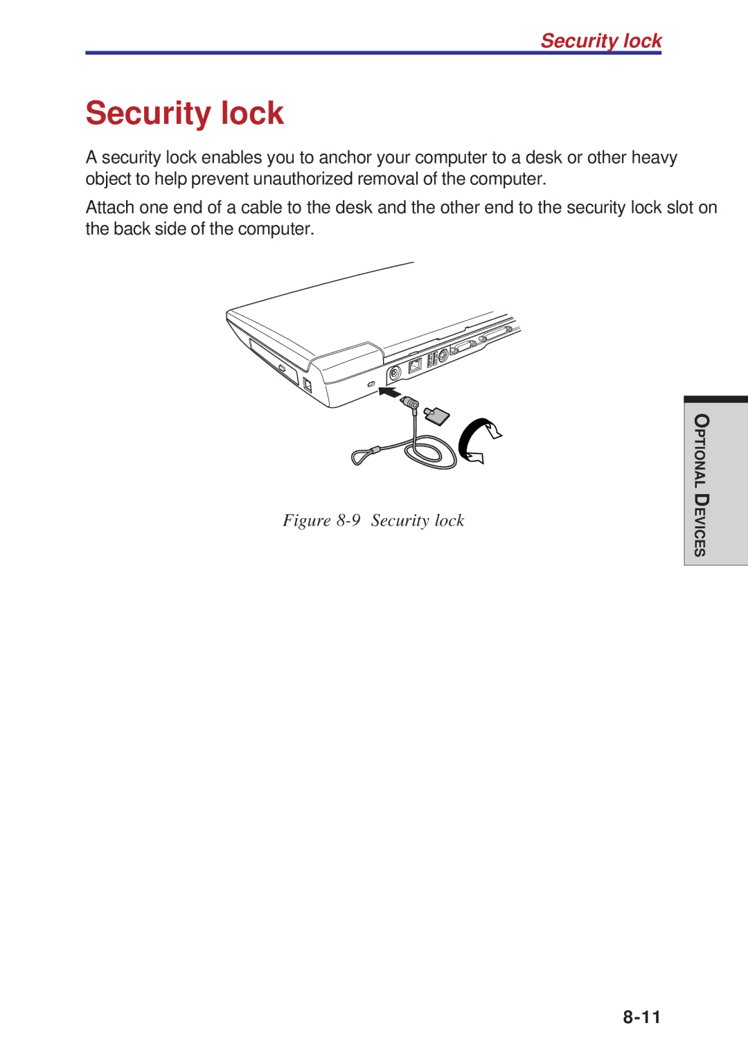 Toshiba A10 Series user manual Security lock 