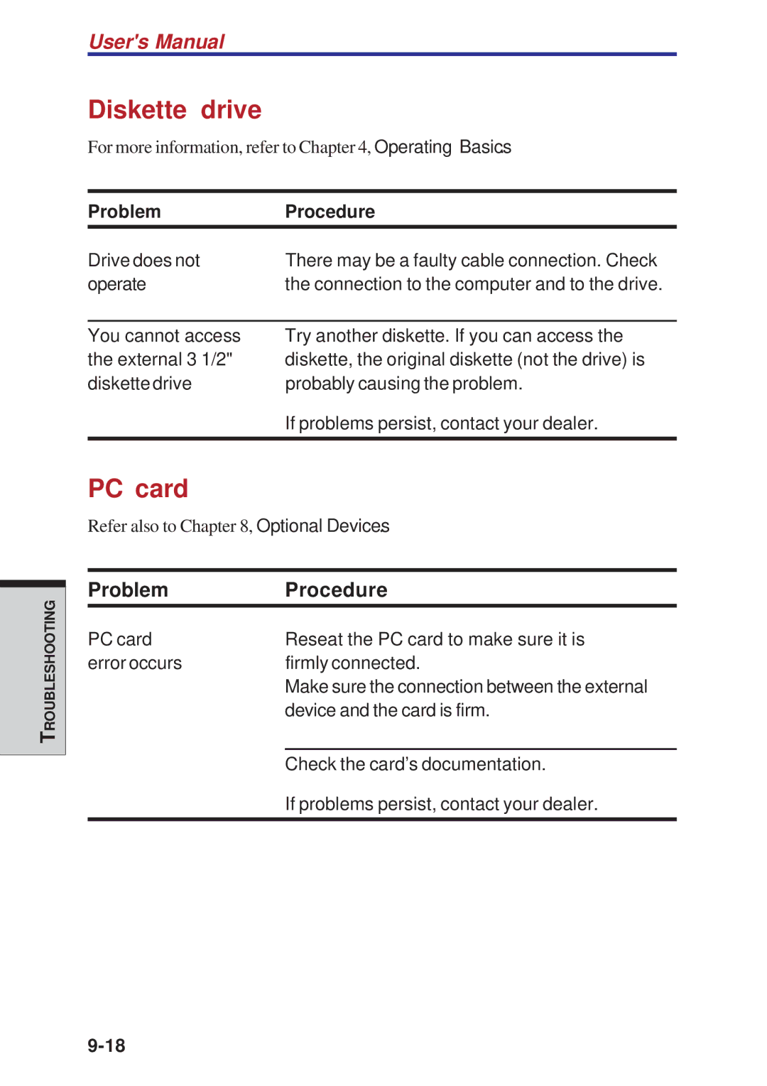 Toshiba A10 Series user manual Diskette drive, PC card 