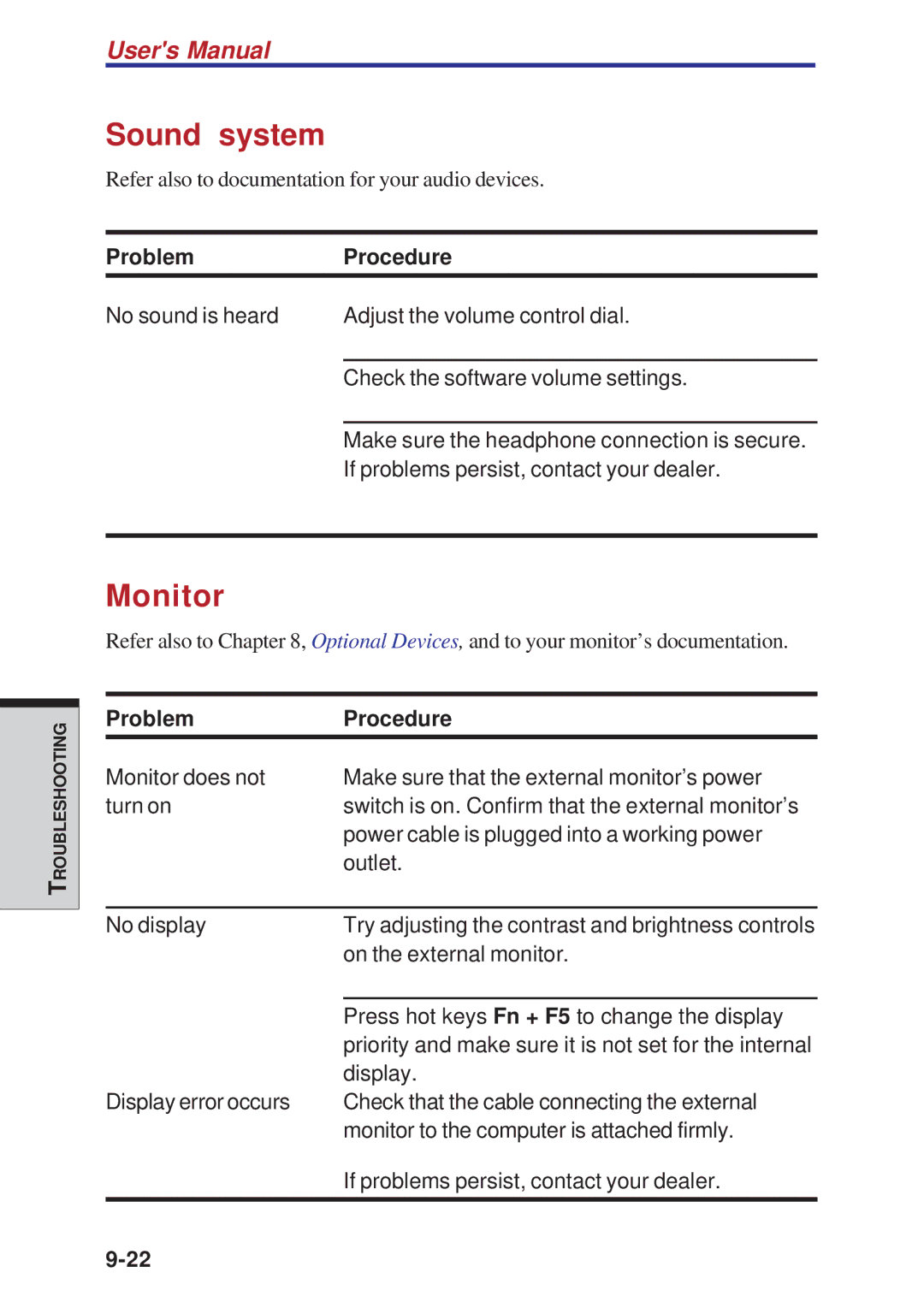 Toshiba A10 Series user manual Sound system, Monitor 