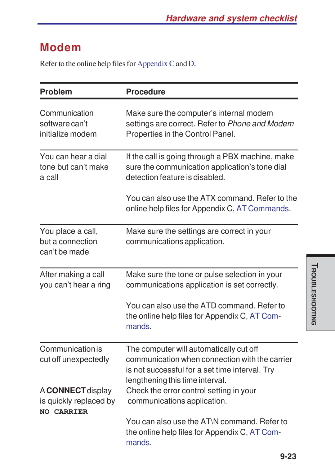 Toshiba A10 Series user manual Modem, Mands 