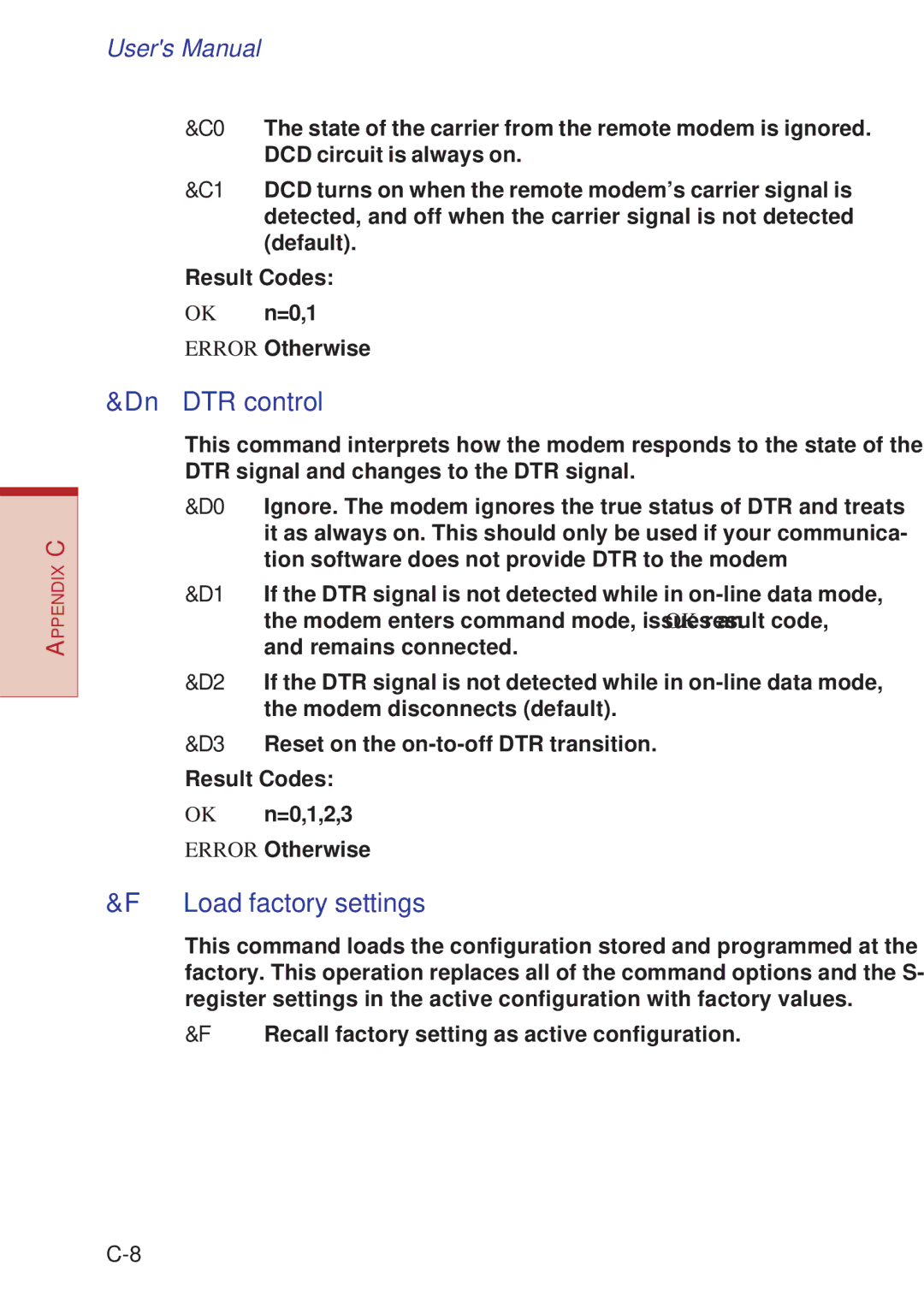 Toshiba A10 Series user manual Dn DTR control, Load factory settings 