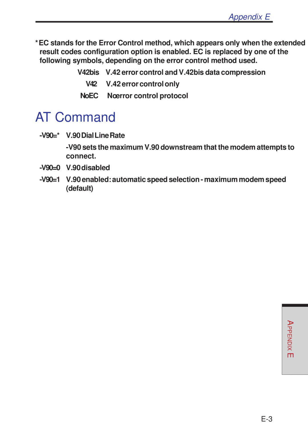 Toshiba A10 Series user manual AT Command, Appendix E 