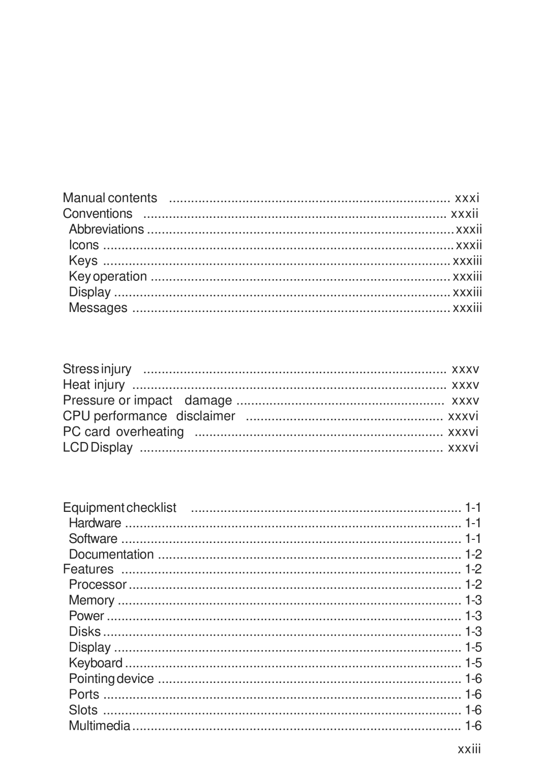 Toshiba A10 Series user manual Table of Contents 